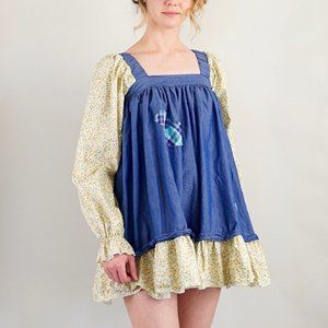 Patchwork Doll Costume - Mini Dress with Puff Slee